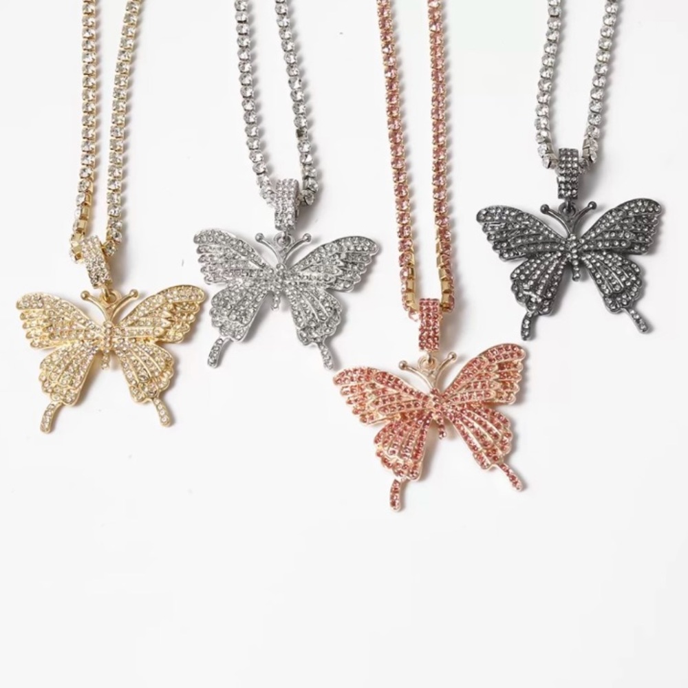 Different color rhinestone butterfly necklaces